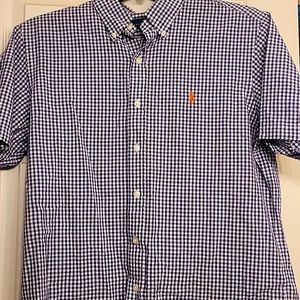 Ralph Lauren Men's  Button Down Blue & White Plaid Short Sleeve Shirt Size Large